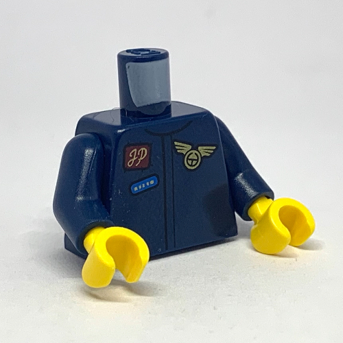 Torso Flight Suit with Blue Badge, 'JP', and Pilot Badge / Plane Propeller on Back Print, Dark Blue Arms, Yellow Hands Dunkelblau