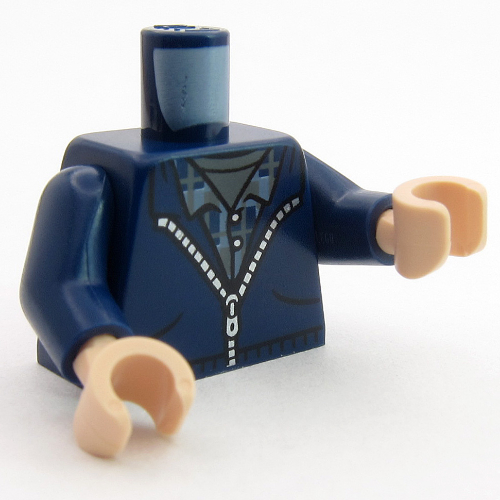 Torso, Hoody, Zipper, Sand Blue/Dark Blue Shirt, Dark Bluish Grey Shirt print, Dark Blue Arms, Light Nougat Hands Dunkelblau