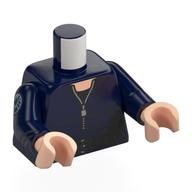 Torso Jumpsuit with Silver Zipper, Black Undershirt, and Black Utility Belt Print, Dark Blue Arm with SHIELD Logo Print Right, Dark Blue Arm Left, Light Nougat Hands Dark Blue