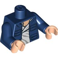 Torso Open Jacket with Pockets and White Shirt Print (Han Solo), Dark Blue Arms, Light Nougat Hands Dunkelblau
