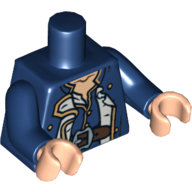 Torso Officer's Coat with Gold Buttons and Brown Belt Print, Dark Blue Arms, Light Nougat Hands Dunkelblau