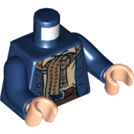Torso Coat with 3 Buttons and Dark Tan Scarf Print, Dark Blue Arms, Light Nougat Hands Dunkelblau