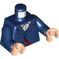 Torso Suit Jacket with Lapels, Buttons and Dark Red Lining over White Shirt with Collar Print, Dark Blue Arms, Light Nougat Hands Dark Blue