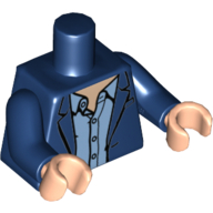 Torso Open Suit Jacket with Medium Blue Shirt Open Collar Print (Joachim Löw), Dark Blue Arms, Light Nougat Hands Dark Blue