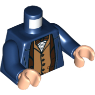 Torso Coat, Open Over Reddish Brown Jacket and Medium Nougat Vest, with Bow Tie Print, Dark Blue Arms, Light Nougat Hands Dark Blue