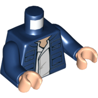 Torso Open Jacket with Pockets and White Shirt and Back Pockets Print (Han Solo), Dark Blue Arms, Light Nougat Hands Dunkelblau