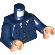 Torso Suit Jacket, Open over Vest, Gold Chain, White Shirt and Neck Tie Print, Dark Blue Arms, Light Nougat Hands Dunkelblau