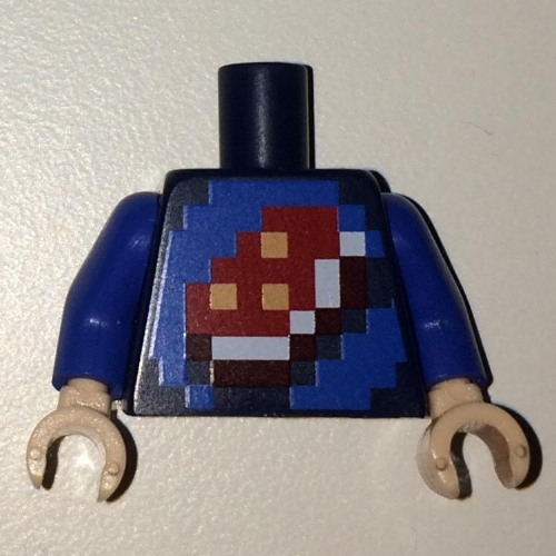 Torso Shirt with Pixelated Porkchop Icon on Blue Background Print, Dark Blue Arms, Light Nougat Hands Dark Blue