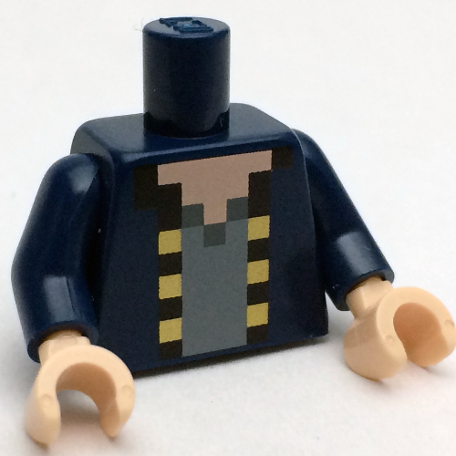 Torso Pixelated Jacket with Black and Yellow Trim over Dark Bluish Gray Shirt Print, Dark Blue Arms, Light Nougat Hands Dark Blue