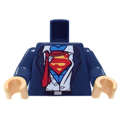 Torso Suit, Rumpled White Shirt with Red Tie and Red and Yellow Superman 'S' Logo Print, Dark Blue Arms, Light Nougat Hands Dark Blue
