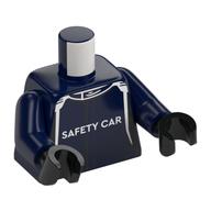 Torso Race Suit, White and Black Stripes, 'SAFETY CAR' print, Dark Blue Arms, Black Hands Dark Blue