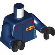 Torso, Racing suit, Red Bulls on Yellow Background print, Dark Blue Arms, Black Hands Dark Blue