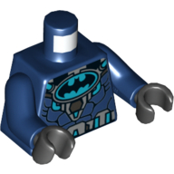 Torso Batman Logo in Medium Blue Oval with Body Armor and Dark Bluish Gray Belt Print, Dark Blue Arms, Black Hands Dark Blue