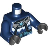 Torso Bodysuit, Silver Collar with Tubes and Azure Circle, and Belt Print, Dark Blue Arms, Black Hands Dark Blue