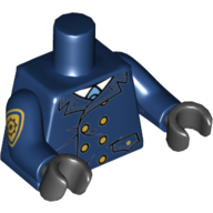 Torso Coat with Light Blue Tie and Gold Buttons Print, Dark Blue Arms, with Gold Police Badge on Right Arm Print, Black Hands Dark Blue