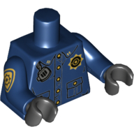 Torso Police Uniform, Gold Buttons and Badge, Radio Over Shoulder and 'GCPD' on Back Print, Dark Blue Arms with Gold Badge Right, Black Hands Dark Blue