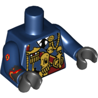 Torso Military Uniform with Gold Chains and Medals, Dark Red Sash Print, Dark Blue Arms with Splotches on Right, Black Hands Dark Blue