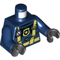 Torso Wetsuit with Bright Light Yellow Straps, Gauge, and Police Badge Print, Dark Blue Arms, Black Hands Dark Blue