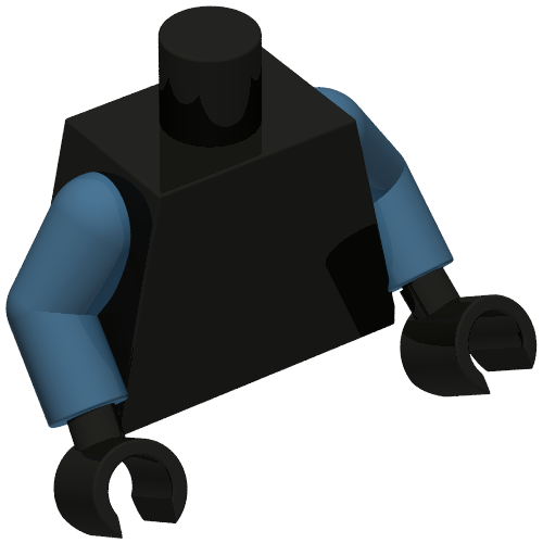 Torso Armor, Gold Lines, Samurai Emblem Print, Dark Blue Arms, Black Hands Black