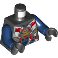 Torso Armor, White and Dark Blue Panels, Gold Samurai X Logo, Gold and Red Trim Print, Dark Blue Arms, Black Hands Schwarz