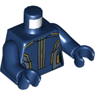 Torso Bodysuit with Gold and Light Blue Trim Lines on Sides and Center Print, Dark Blue Arms and Hands Dark Blue