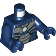 Torso Armor with Silver Plates and Bright Light Blue Center Circle (Arc Reactor) Print, Dark Blue Arms and Hands Dark Blue