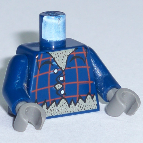 Torso Plaid Shirt with Buttons and Ripped Print (Werewolf), Dark Blue Arms, Dark Gray Hands Dunkelblau