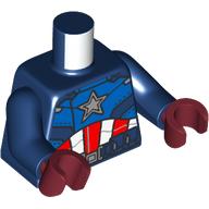 Torso Jumpsuit, Silver Star, Blue Panels, White and Red Flag print (Captain America), Dark Blue Arms, Dark Red Hands Dark Blue