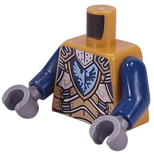 Torso Armor, Gold and Silver Plates, Dark Blue and Light Blue Falcon on Shield print, Dark Blue Arms, Dark Bluish Gray Hands Pearl Gold