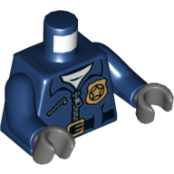Torso Police Jacket and Gold Police Badge Print, Dark Blue Arms, Dark Bluish Gray Hands Dunkelblau