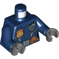 Torso Police Jacket with Radio, Zipper Pockets, and Gold Badge on Front / 'POLICE' on Back Print, Dark Blue Arms, Dark Bluish Gray Hands Dark Blue