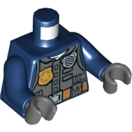 Torso Jacket, Dark Bluish Grey Vest, Police Badge, Radio, Pockets / 'POLICE' on Back Print, Dark Blue Arms, Dark Bluish Gray Hands Dunkelblau