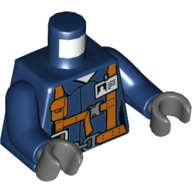 Torso Shirt with Belt, Orange Safety Harness, ID Badge, Pockets, Radio Print, Dark Blue Arms, Dark Bluish Gray Hands Dark Blue