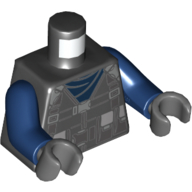 Torso Vest with Harness, Buckles, Pockets, Dark Blue Undershirt Print, Dark Blue Arms, Dark Bluish Gray Hands Black