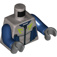 Torso Bodysuit, Zipper, Dark Blue Panels, Lime Trim Print, Dark Blue Arms, Dark Bluish Gray Hands Flat Silver