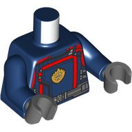 Torso, Armor, Red Lining, Flame Symbol, Silver Belt print, Dark Blue Arms, Dark Bluish Gray Hands Dunkelblau
