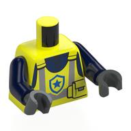 Torso, Safety Vest, Silver Stripes, Pockets, Blue Star Symbol print, Dark Blue Arms, Dark Bluish Gray Hands Leuchtgelb