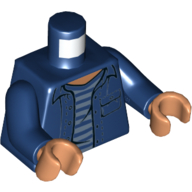 Torso Shirt, Open with Pockets and Buttons Over Sand Blue Striped Undershirt Print, Dark Blue Arms, Nougat Hands Dunkelblau