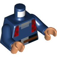 Torso Pixelated Red and Dark Red Scarf, and Black Belt Print, Dark Blue Arms, Nougat Hands Dunkelblau