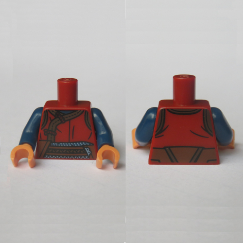 Torso Red Tunic, Brown Trim, Belt Print (Wong), Dark Blue Arms, Nougat Hands Dunkelrot