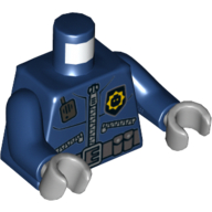 Torso Police Jacket with 3 Zippers, Minifig Head Badge, Radio and Belt with Pockets Print, Dark Blue Arms, Light Bluish Gray Hands Dark Blue