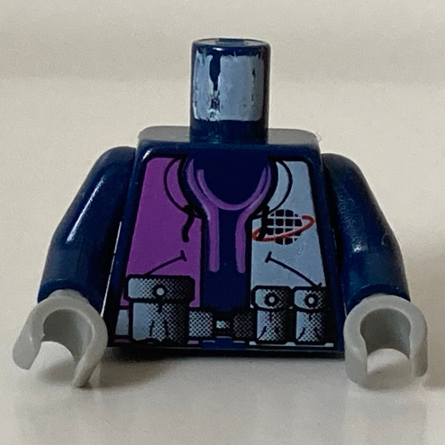 Torso Jacket with Alpha Team Logo, Purple Shirt and 3 Pockets on Belt Print, Dark Blue Arms, Light Gray Hands Dunkelblau