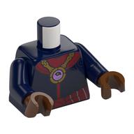 Torso, Gold Pendant with Eye, Dark Red Collar, Sash, Key, Flasks on Back print, Dark Blue Arms, Reddish Brown Hands Dark Blue