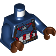 Torso Armor with Silver Star on Chest and Red, White and Reddish Brown Harness Print (Captain America), Dark Blue Arms, Reddish Brown Hands Dark Blue
