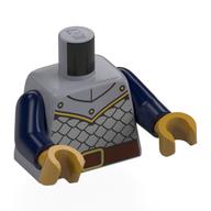 Torso, Silver Armor, Gold Trim, Reddish Brown Belt print, Dark Blue Arms, Pearl Gold Hands Flat Silver