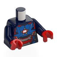 Torso, Blue/Red/Silver Armor (Iron Patriot) print, Dark Blue Arms, Red Hands Dunkelblau