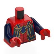 Torso Jumpsuit, Dark Red and Gold Spider, Dark Red Webbing print, Dark Blue Arms, Red Hands Rot