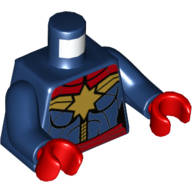 Torso Bodysuit, Gold Star and Red Sash print (Captain Marvel), Dark Blue Arms, Red Hands Dunkelblau