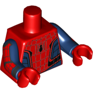 Torso Bodysuit, Black Webbing and Spider Print, Red Spider Print on Back (Spider-Man), Dark Blue Arms with Black and Red Webbing Print, Red Hands Rot