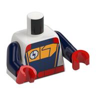 Torso, Red/Dark Blue/Bright Light Orange Race Suit print, Dark Blue Arms, Red Hands White